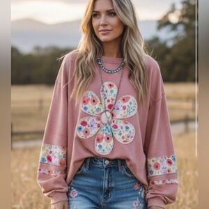Floral Pink Terry Cloth Sweatshirt
